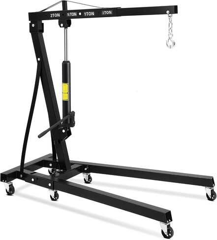 2 Ton Engine Hoist, 4400 LBS Heavy Duty Folding Hydraulic Cherry Picker Engine Crane with 6 Swivel Casters & Telescopic Boom Hitch for Garage, Workshop, Factory, Ports & Warehouses in Saudi Arabia