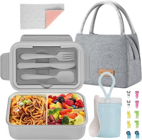 Bento Lunch Box for Kids, Lunch Box Leak-proof for Girls Boys Adults Teens School, Lunch Containers Durable with Lunch Bag, Cup, Spoon, Forks, Dishcloth (Pink Set) in Saudi Arabia