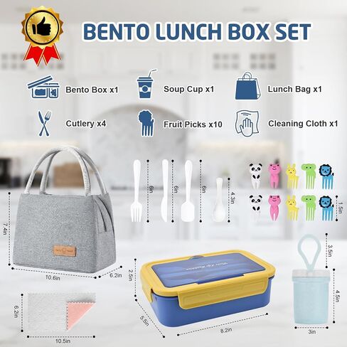 Bento Lunch Box for Kids, Lunch Box Leak-proof for Girls Boys Adults Teens School, Lunch Containers Durable with Lunch Bag, Cup, Spoon, Forks, Dishcloth (Pink Set) in Saudi Arabia
