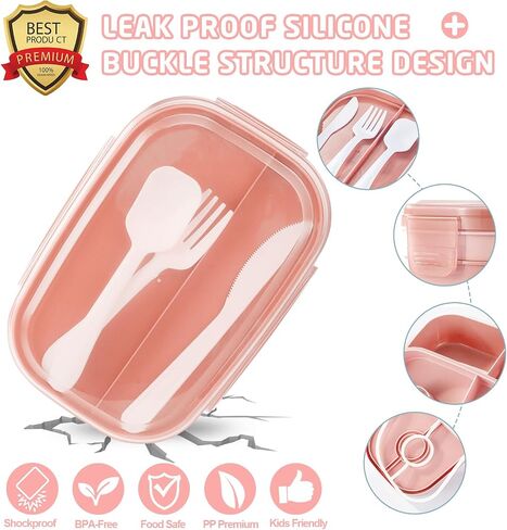 Bento Lunch Box for Kids ، Fink Box Problaring for Girls Boy Boy Teens School ، حاويات الغداء المتينة مع حقيبة الغداء ، كوب ، ملعقة ، شوكات ، صناديق (مجموعة وردية) in Saudi Arabia