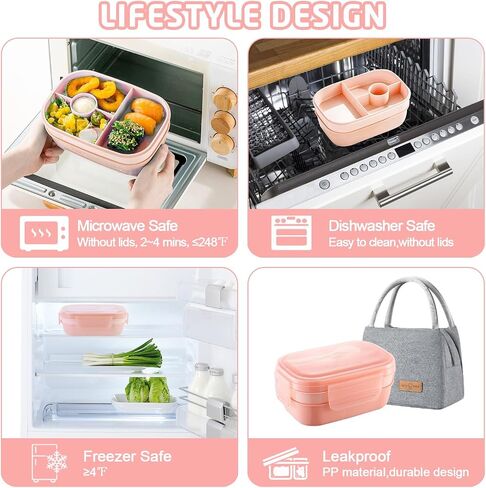 Bento Lunch Box for Kids ، Fink Box Problaring for Girls Boy Boy Teens School ، حاويات الغداء المتينة مع حقيبة الغداء ، كوب ، ملعقة ، شوكات ، صناديق (مجموعة وردية) in Saudi Arabia