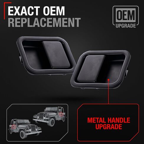 مجموعة مقبض الباب الخارجي ، السائق الأمامي + مقبض باب الركاب - متوافق مع 1997-2006 Jeep Wrangler ، نوع الباب الكامل - الأسود ، المعدن ، 55176382ae ، 55176382ab ، 55176383ae ، 55176383ab ، 79398 ، 79399 in Kuwait