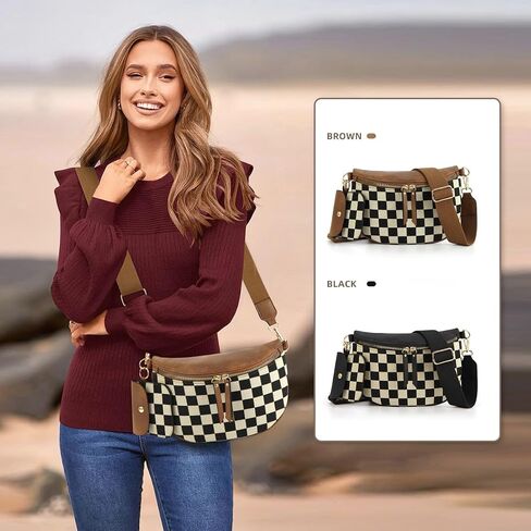 2 PCS أكياس كروسة المتقلب للنساء Bum Bag Checkered Cross Body Sling Backpack Hobo Satchels محفظة الكتف المحفظة in Kuwait