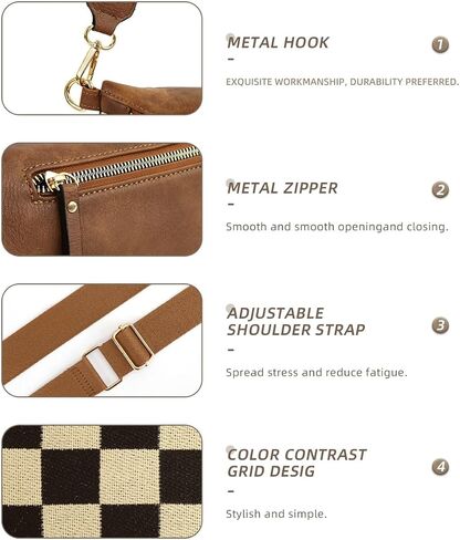 2 PCS أكياس كروسة المتقلب للنساء Bum Bag Checkered Cross Body Sling Backpack Hobo Satchels محفظة الكتف المحفظة in Kuwait