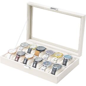 Watch Display Case For Men,Leather Watch Organizer Box,Watch Collection Storge Holder For Women,Watch Travel Organizer Tray (Beige Velvet, 6 slots)