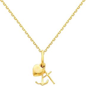 The World Jewelry Center 14k Yellow Gold Faith, Hope, and Charity Pendant with 0.9mm Cable Chain Necklace