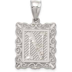Solid 925 Sterling Silver Initial Letter N Alphabet Charm Pendant - 30mm x 18mm