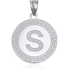 Solid .925 Sterling Silver Personalized Letter Initial A-Z Greek Key Medallion Necklace Pendant - Choice of Initial Letter