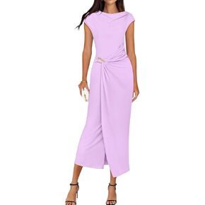 ZESICA Women's 2025 Summer Mock Neck Casual Bodycon Dress Cap Sleeve Elegant Cocktail Party Long Midi Dresses