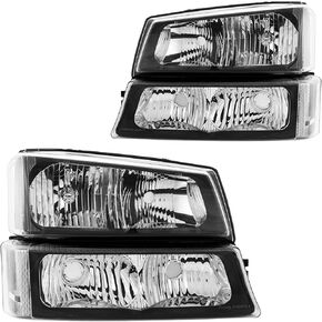 مجموعة مصباح Kax ، المصابيح الأمامية السوداء متوافقة مع 2003-2006 Silverado 1500/2500 HD/3500 ، 2007 Silverado 1500/3500 Classic Clear Reflect