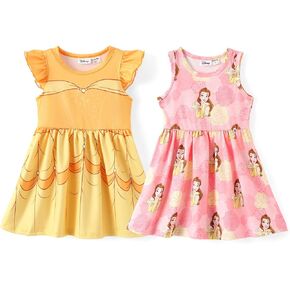 Disney Frozen Elsa Princess Minnie Mouse Stitch Toddler Girl Dresses 2 Pack Sleeveless and Ruffle Sleeve Dress Set 2-13 Years