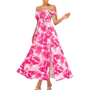GRACE KARIN 2025 Women's Summer Floral Print Flowy A Line Maxi Dresses Sleeveless Smocked Off Shoulder Dress
