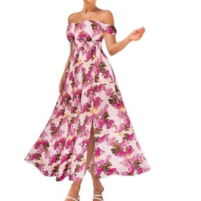 GRACE KARIN 2025 Women's Summer Floral Print Flowy A Line Maxi Dresses Sleeveless Smocked Off Shoulder Dress in Kuwait