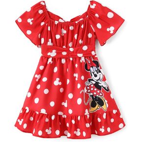 Disney Minnie Mouse Stitch Princess Frozen Elsa Tie Back Dress Ruffle Short Sleeve Summer Little Girl Clothes 2-13 Years