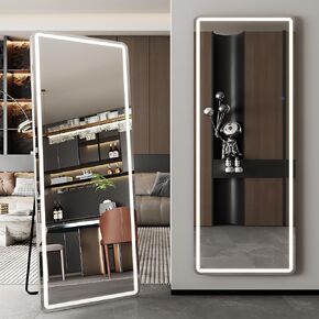 LED مرآة كاملة الطول ، 59 "× 22" مرآة LED كبيرة الحجم الكاملة الطول الكامل ، وضعية ، مرآة مرآة معلقة مع مرآة أرضية منخفضة قائمة قليلة لغرفة النوم ، غرفة المعيشة ، نمط المستقيم