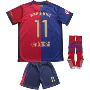 Raphinha No #11 Barca 2024/2025 Home Edition Kids Soccer Jersey Socks Socks Set Size Sizes Rapinha