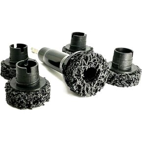 Wheel Hub Resurfacing Kit, Brake Hub Cleaning Pad 6 Piece Kit – Hub Surface & Stud Cleaner – Quick Rust Removal for Lug Studs & Rotors, Fits Power Drill, Includes Holder & 5x 1-1/2" Discs