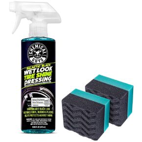 Chemical Guys Galactic Black Wet Look Tire Shine Dressing, 16 fl oz + Wonder Wave Durafoam Contoured Large Tire Dressing Applicator Pad, Pack of 2 - HOL457