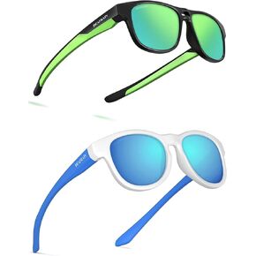 Two Pair Kids Sunglasses Polarized TPEE Frame UV Protection Sports Glasses for Boys Girls Age 5-13