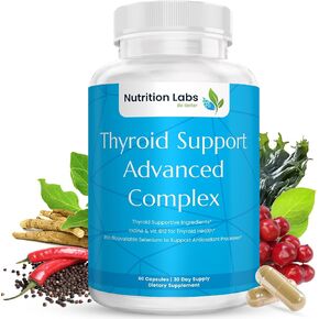Premium Thyroid Support Herbal Supplement Complex with Iodine L Tyrosine Bladderwrack Kelp Selenium and Ashwagandha - Mood Enhancer Increase Energy Supplement for Thyroid Health - 60 Halal Capsules