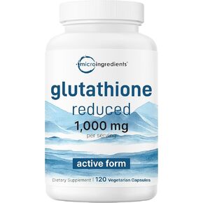 المكونات الدقيقة Glutathione 1000mg ، 120 كبسولات الخضروات | قوة إضافية خفضت الجلوتاثيون + شكل مضاد للأكسدة نشط | ملحق صحة الكبد ودعم المناعة | غير المعدل وراثيًا ، خالي من الغلوتين ، نباتي