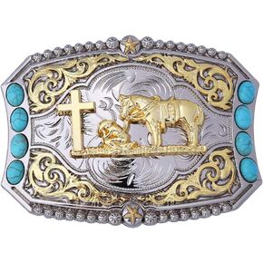 JAOYU Long Horn Western Belt Buckle for Men Women Cowboy Belt Buckle Vintage Cowgirl Belt Buckles Horse Deer Belt Buckle