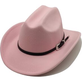 Kids Cowboy Hat for Girls Boys Western Cowgirl Hat with Buckle Belt Unisex Wide Brim Fedora Hat Dress Up Costume