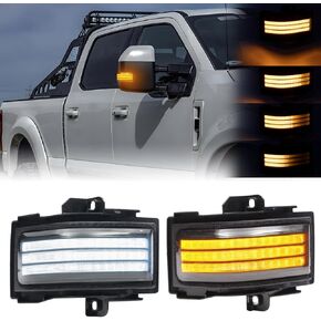Side Tow Mirror Turn Signal LED Lights Compatible with F150 2015-2022 for F250 F350 F450 2017-2022 White Daytime Running &Yellow Dynmaic Sequential Blink Turn Marker Lamp (Clear Len)