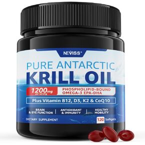 زيت Krill في أنتاركتيكا أوميغا 3 softgels 1200mg مع الفوسفوليبيد والكولين والستاكسانثين ، مصادر بشكل مستدام من أوميغا 3s EPA ، تدعم DHA الدماغ ، مضادات الأكسدة والمناعة ، لا توجد ما بعد مريب ، 120 ناعمة ناعمة