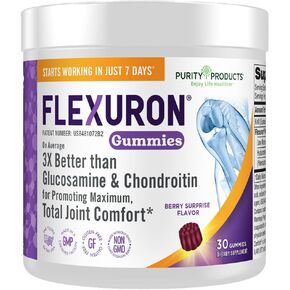 منتجات نقاء Flexuron Gummies Formula 3x أفضل من الجلوكوزامين والغرينوتن - يبدأ العمل في 7 أيام فقط - زيت Krill ، حمض الهيالورونيك منخفض الوزن الجزيئي ، Astaxanthin - 30 CT (1)