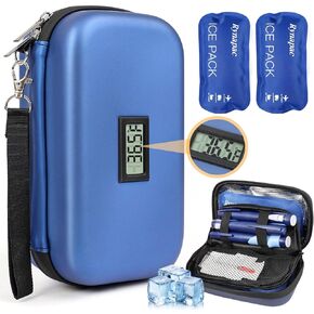 Insulin Cooler Travel Case - TSA Approved Medication Diabetic Cooler for Travel with Fahrenheit Temperature Display, Includes 2 Large Reusable Ice Packs, Gifts and Essentials for Diabetics