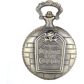 JewelryWe Nightmare Christmas Pocket Watch Vintage Novelty Skull Skeleton Quartz Pocket Watch Necklace