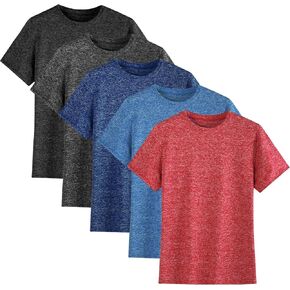 5-Pack Boys Athletic Quick Dry T-Shirts Youth Activewear Short Sleeve Tops（5-18 Years）