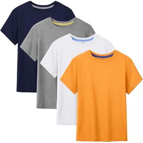 4 Pack Boys Shirts Short Sleeve Cotton Shirts for Boys Summer Tshirts Kids Basic T-Shirts Unisex Tees Top Clothes