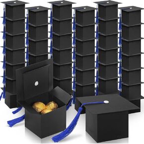 Cotopher 100 PCS التخرج صناديق الحلوى ، فئة من 2025 صناديق هدايا CAP التخرج مع شرابة الذهب ، صندوق الديكور الدراسات العليا DIY لحفل مراسم علبة الشوكولاتة الصغيرة