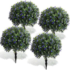yunlly 4 pcs خشب البقس الاصطناعي topiary ball شجرة 27 بوصة كرات خشب البقس في الهواء الطلق مع زهرة فو الأدغال ، مقاومة الأشعة فوق البنفسجية نبات شجيرة مزيفة مع ارتفاع لزخرفة فناء الشرفة في الحديقة (أصفر)