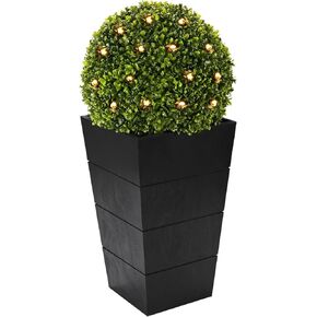29" Potted Boxwood Tree Topiary Ball with Lights,Artificial Boxwood Topiary Trees Artificial Outdoor with Pot, Artificial Plant Shrub for Front Porch Home Office Decor… ﻿