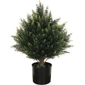 19" Artificial Cedar Outdoor Artificial Shrub Sunlight Resistant Leafy Potted Plant for Indoor Porch of Home and Office Artificial Outdoor Tree Topiary Trees