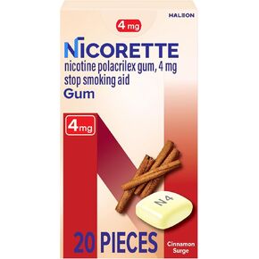 Nicorette Nicotine Gum Stop Smoking Aid ، 4 ملغ ، نكهة قرفة - 2x100 عدد