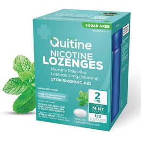 Quitine Nicotine Lozenges 4mg, Mint Flavor, Stop Smoking Aid – Relieve Nicotine Cravings with Effective, Affordable NRT | Long-Lasting Flavor, 120 Count, Smoking Cessation That Works