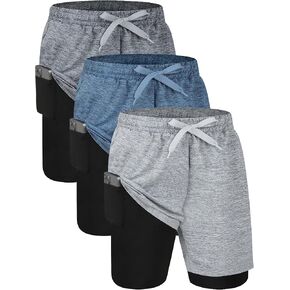شورتات رياضية Exarus Boys 4 "/6" سريعة الجافة خفيفة الوزن قابلة للتعديل جيوب الخصر كرة السلة كرة السلة الجري