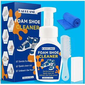 White Shoe Cleaner Kit, 6.76 Oz Sneaker Cleaner Kit with Brush and Towel, No-Rinse Foam Shoe Cleaner, Shoe Cleaner Kit for White Shoes, Leather, Canvas, Knit, Boots, Fabric, Tennis