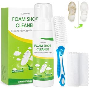 White Shoe Cleaner Foam, 6.76 oz Sneaker Cleaning Kit with Brush & Towel, Foam Cleaner for PU Leather, Mesh Fabric