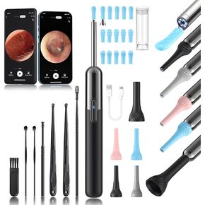 Ear Wax Removal - 3 in 1 Wireless WiFi Rechargeable Ear Cleaner, FSA Eligible Items Only List, 1080P HD Camera Lens & 7 Pcs Ear Set, Ear Cleaning Kit with 15 Replacement Tips, Black