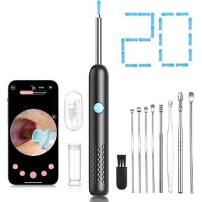 Ear Wax Removal Tool Camera, Ear Cleaner with Camera and 6 LED Light, 1080p HD Ear Scope, Ear Cleaning kit, 9 Ear Tools and 20 Ear Replacement Tips, for iOS & Android (Black)