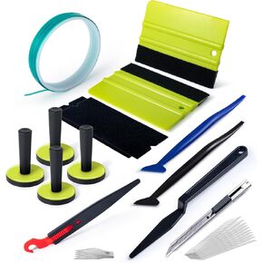 FOSHIO 4PCS Wrap Magnets Window Tint Kit, 5M Knife Tape Finish Line, 2PCS Felt Squeegee & Felt Tape, Vinyl Cutter Utility Knife and 10PCS Blades, 2PCS Micro Squeegee Corner Squeegee Vinyl Wrap Tools