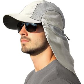 Mens Sun Hat with Breathable Mesh, UPF 50+ Sun Protection Fishing Hat with Neck Flap for Fishing Hiking Cycling