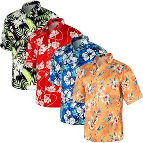 Jeyiour 4 Pcs Mens Hawaiian Shirts Unisex Summer Casual Short Sleeve Button Shirts Printed Tropical Vacation Clothing(Classic,XL)