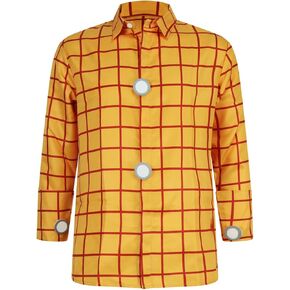 EDAUWAE Woody Costume Shirt for Men Cowboys Woody Vest Halloween Cosplay Button Down Plaid Shirt for Adult