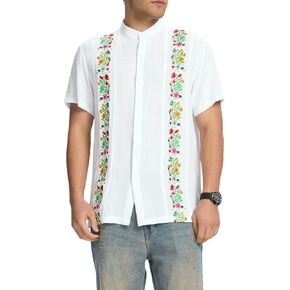 قميص Guayabera المكسيكي للرجال القمصان القصيرة Cinco de Mayo مع تصميم مطرز أنيقة